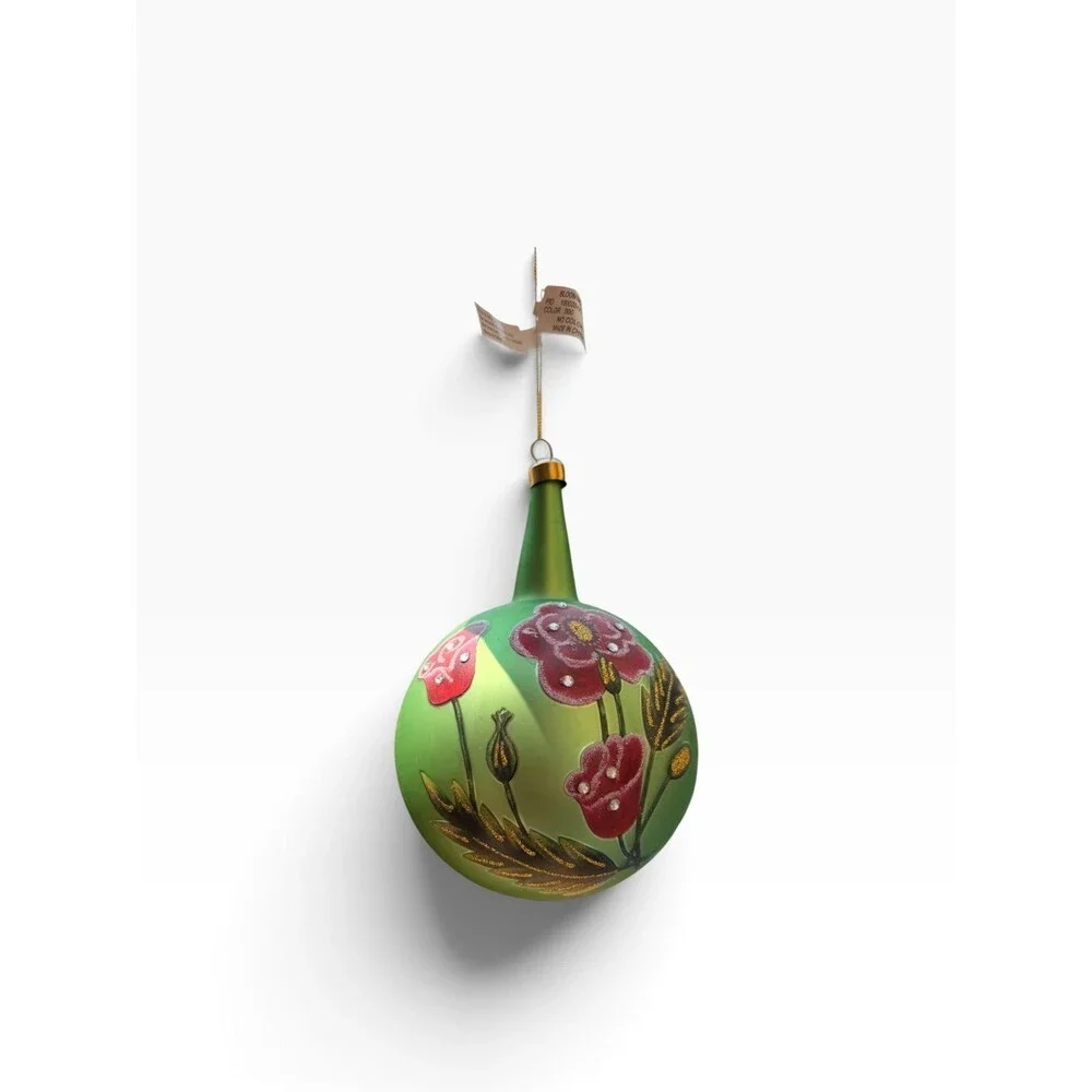 New $42 Bloomingdale’s floral hand painted long neck Christmas ornament ball